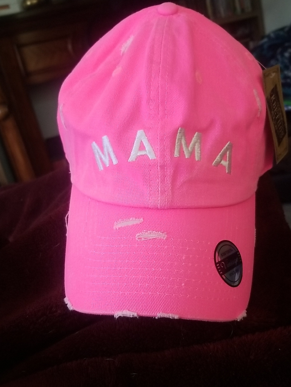 Pink "MAMA" Distressed Baseball Cap